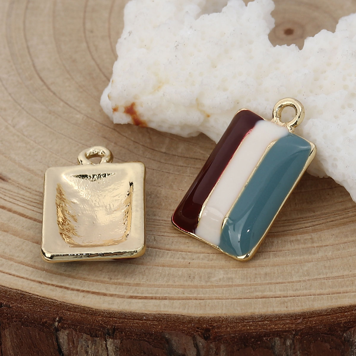 Picture of Zinc Based Alloy Charms Rectangle Gold Plated Multicolor Enamel 21mm( 7/8") x 13mm( 4/8"), 5 PCs