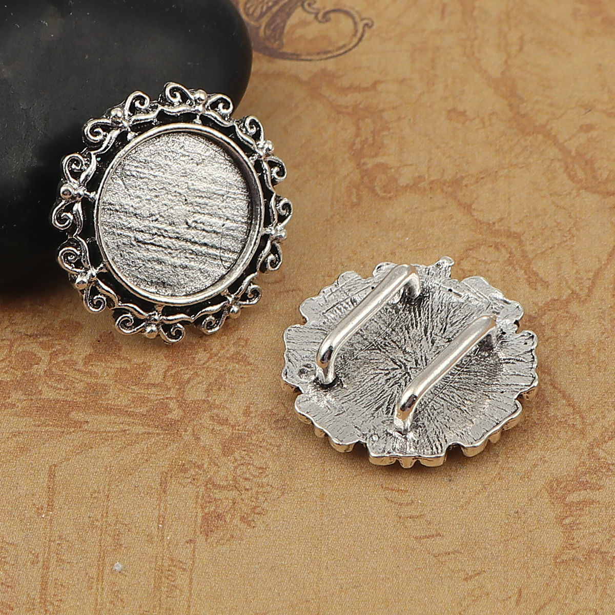 Bild von Zinklegierung Cabochon Fassung Rund Antiksilber Cabochon Fassung (für 14mm D.) 22mm x 22mm, 10 Stück