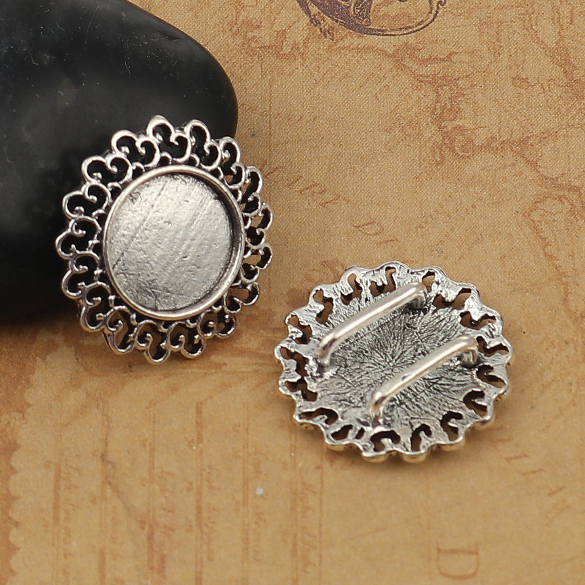 Bild von Zinklegierung Cabochon Fassung Rund Antiksilber Cabochon Fassung (für 14mm D.) 24mm x 24mm, 10 Stück