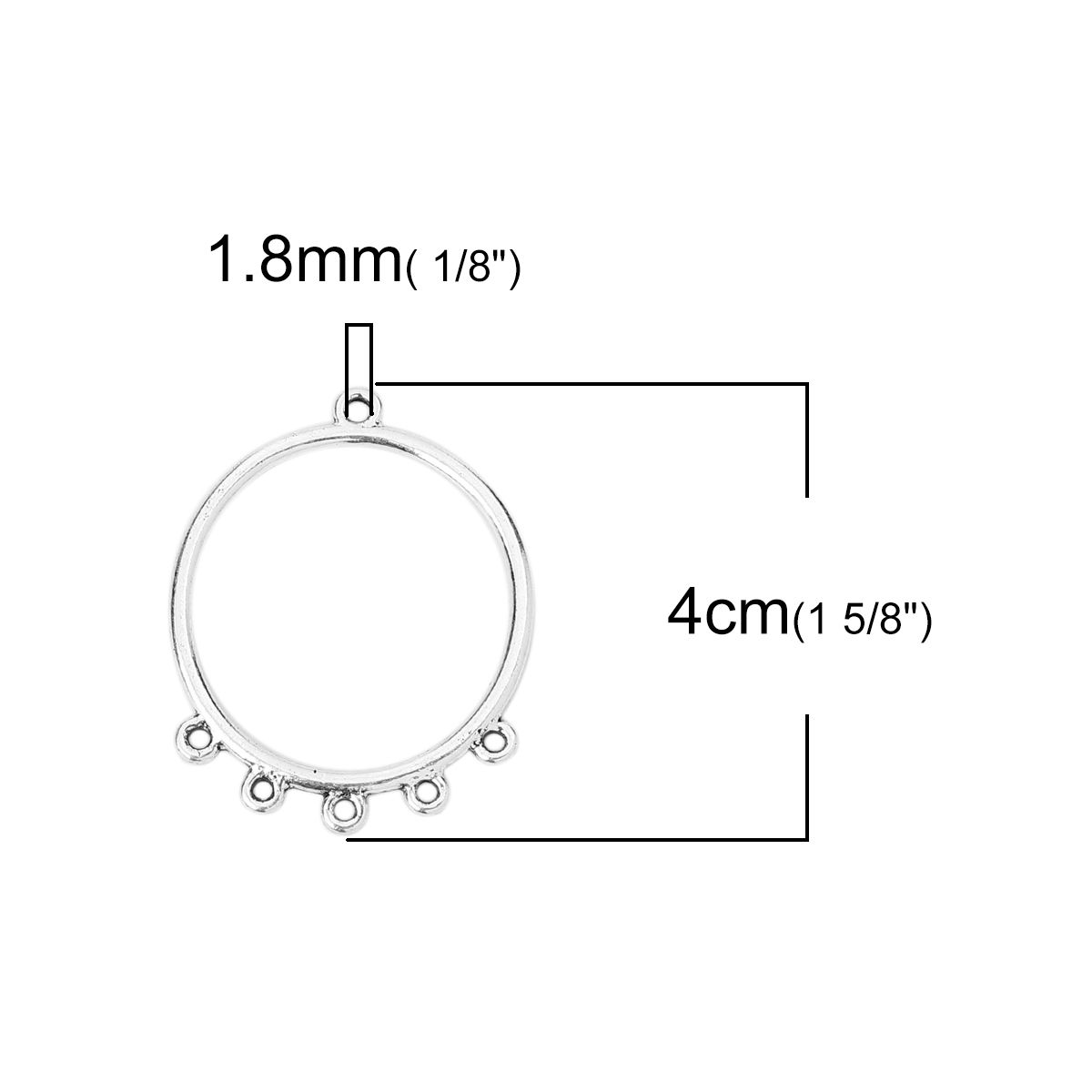 Imagen de Zamak Conectores de Araña Anillo Plata Antigua 40mm x 33mm, 20 Unidades