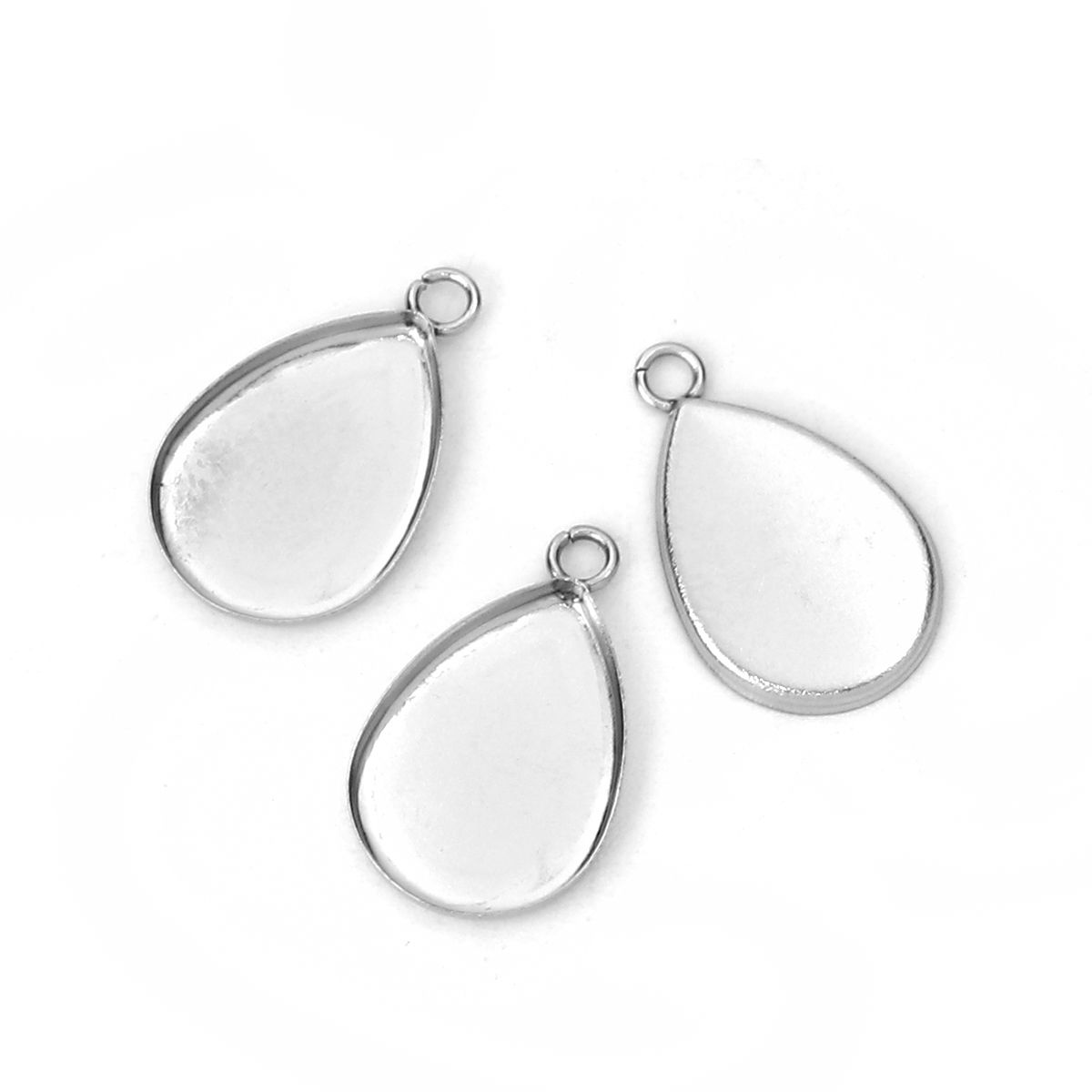 Picture of 304 Stainless Steel Charms Drop Silver Tone Cabochon Settings (Fits 14mmx10mm) 18mm( 6/8") x 11mm( 3/8"), 20 PCs