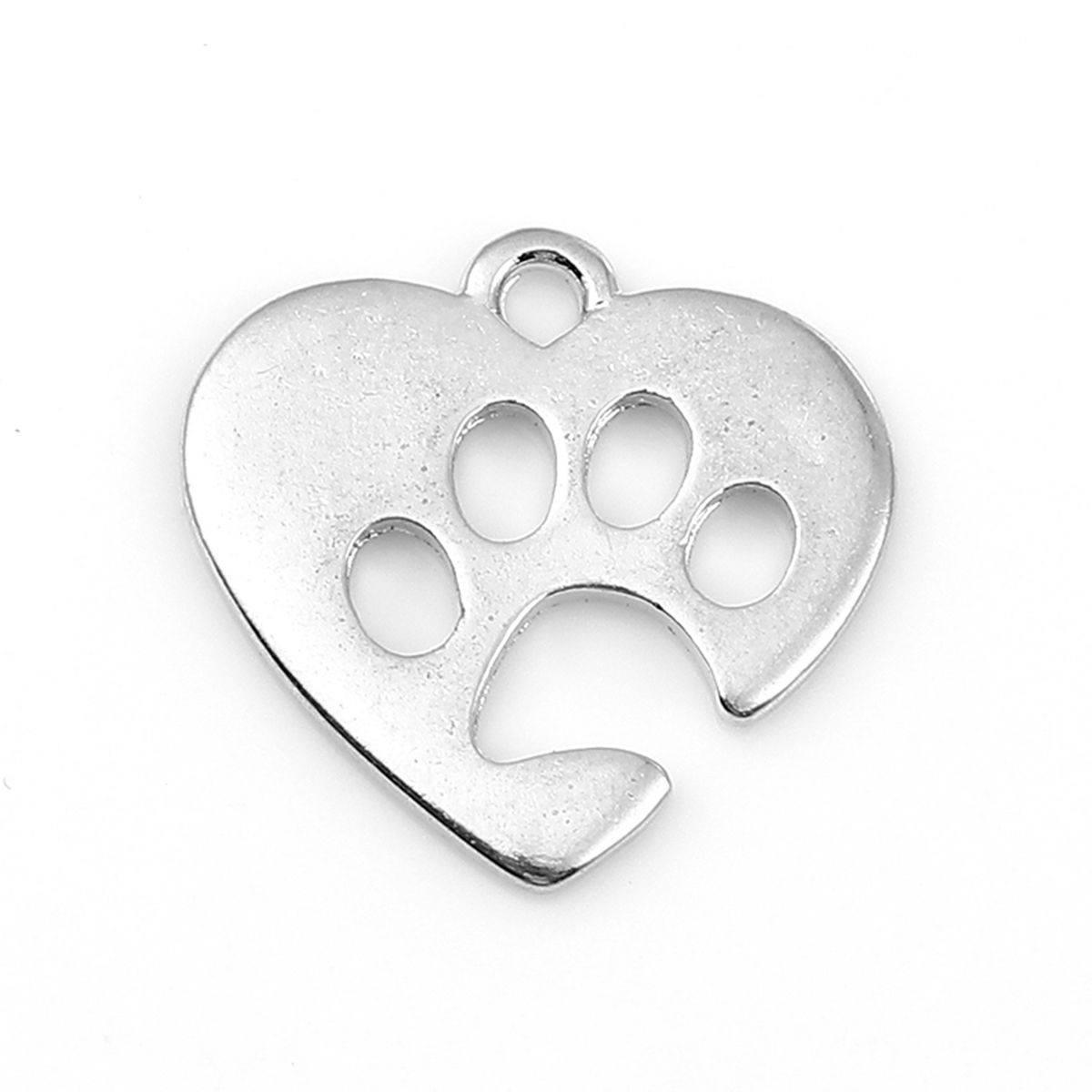 Picture of Zinc Based Alloy Charms Dog's Paw Silver Tone Heart 20mm( 6/8") x 19mm( 6/8"), 20 PCs