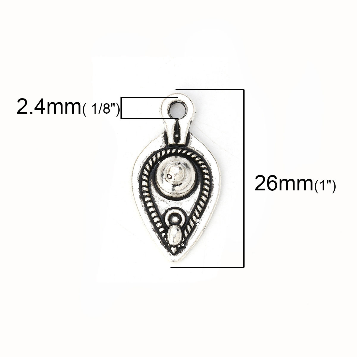 Picture of Zinc Based Alloy Boho Chic Charms Drop Antique Silver Color 26mm(1") x 14mm( 4/8"), 30 PCs