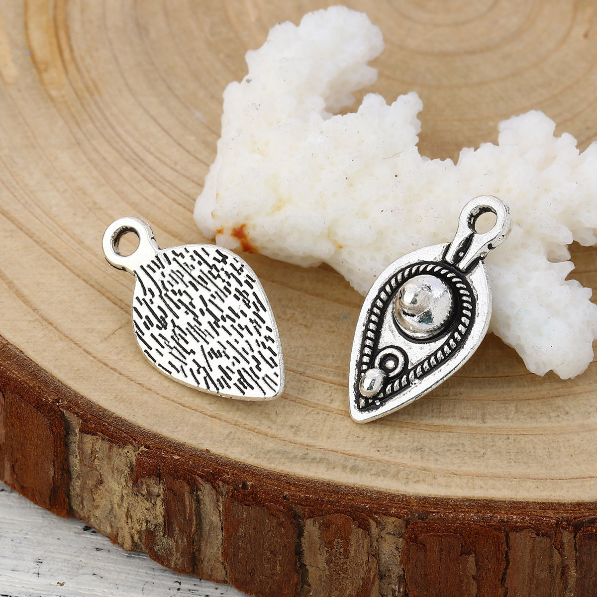 Picture of Zinc Based Alloy Boho Chic Charms Drop Antique Silver Color 26mm(1") x 14mm( 4/8"), 30 PCs