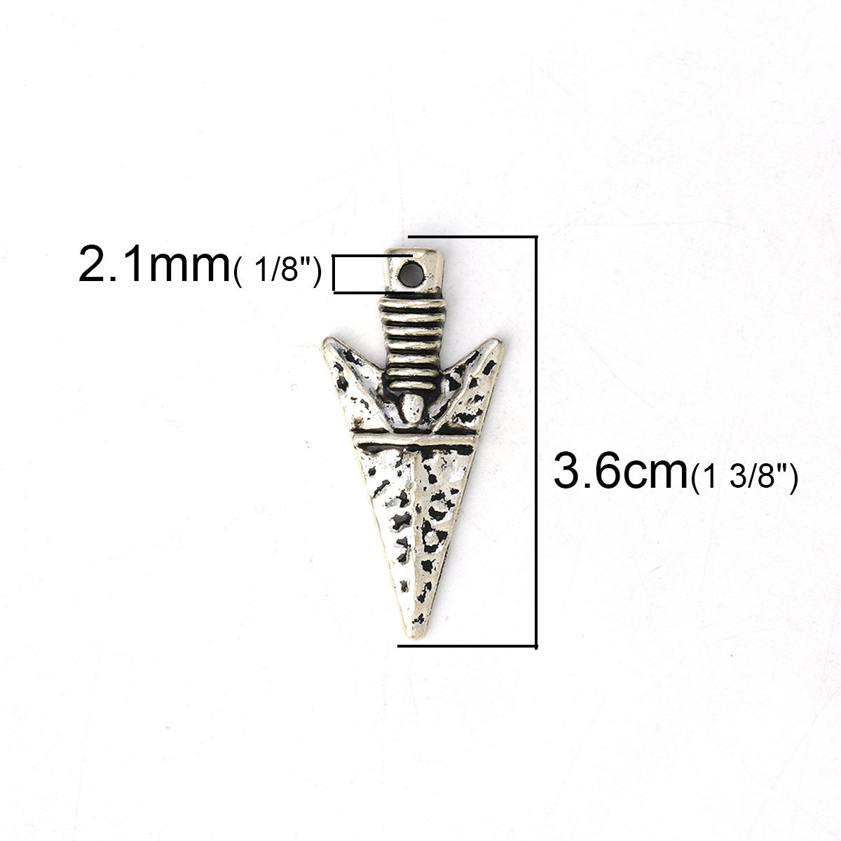 Picture of Zinc Based Alloy Boho Chic Pendants Arrowhead Antique Silver Color 36mm(1 3/8") x 17mm( 5/8"), 30 PCs