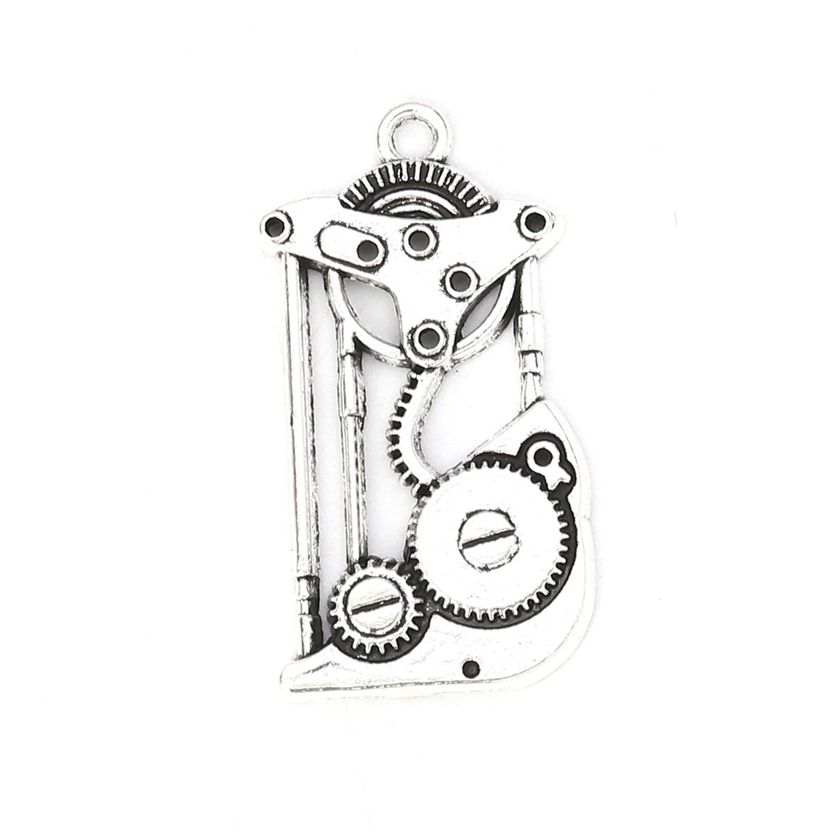 Picture of Zinc Based Alloy Steampunk Pendants Gear Antique Silver Color 32mm(1 2/8") x 17mm( 5/8"), 30 PCs