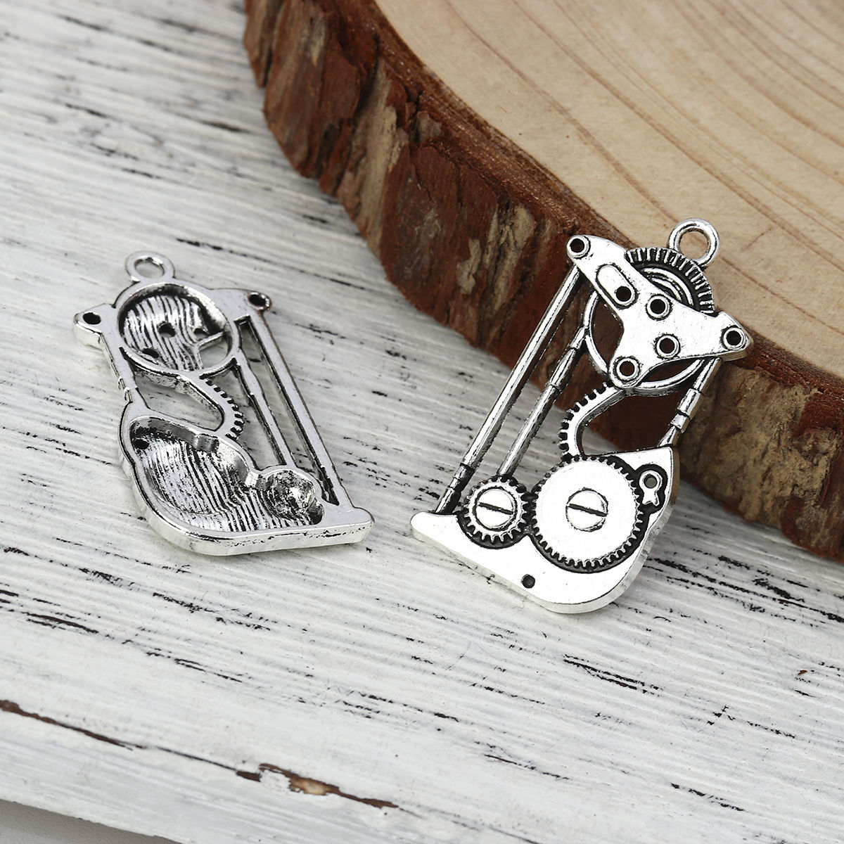 Picture of Zinc Based Alloy Steampunk Pendants Gear Antique Silver Color 32mm(1 2/8") x 17mm( 5/8"), 30 PCs