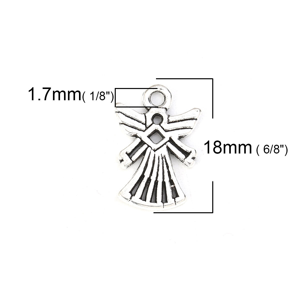 Picture of Zinc Based Alloy Charms Angel Antique Silver Color 18mm( 6/8") x 13mm( 4/8"), 50 PCs