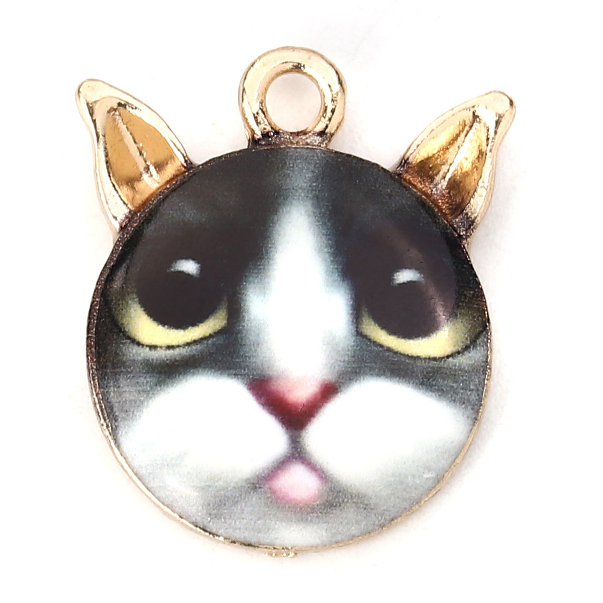 Изображение Подвески Кошка Позолоченный Черный & Белый С Эмалью 21мм x 18мм, 10 ШТ
