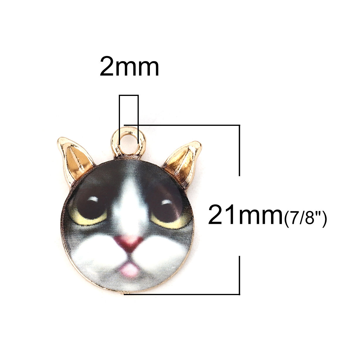 Изображение Подвески Кошка Позолоченный Черный & Белый С Эмалью 21мм x 18мм, 10 ШТ