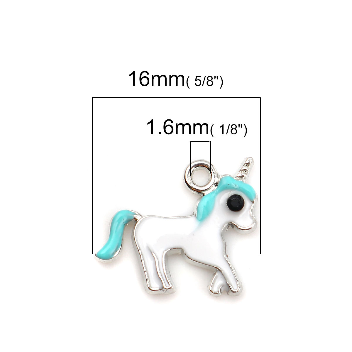Picture of Zinc Based Alloy Charms Horse Animal Silver Tone White Enamel 16mm( 5/8") x 14mm( 4/8"), 10 PCs