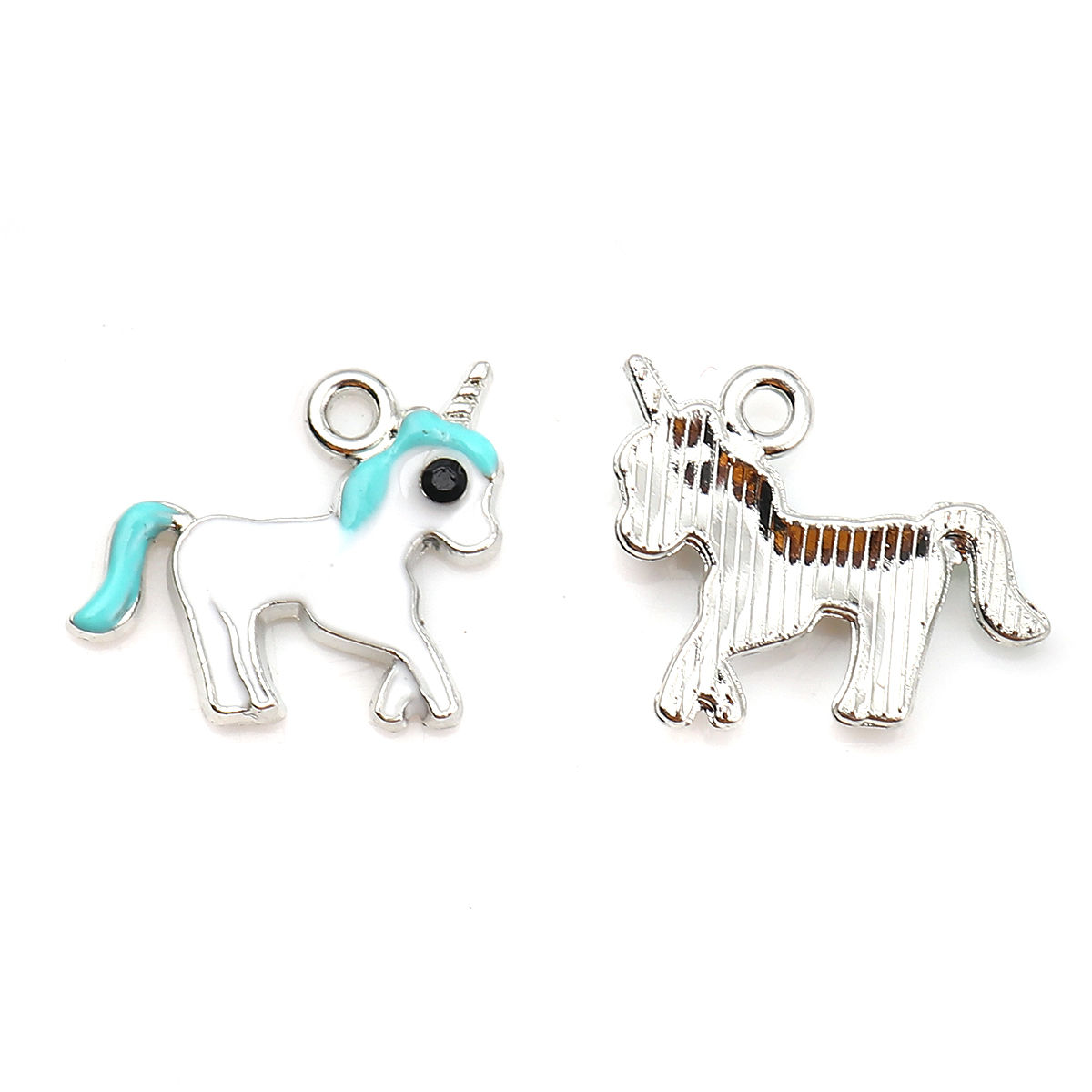 Picture of Zinc Based Alloy Charms Horse Animal Silver Tone White Enamel 16mm( 5/8") x 14mm( 4/8"), 10 PCs