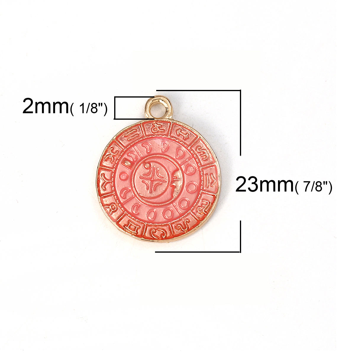 Picture of Zinc Based Alloy Charms Round Disc Gold Plated Pink Constellation Enamel 23mm( 7/8") x 19mm( 6/8"), 10 PCs