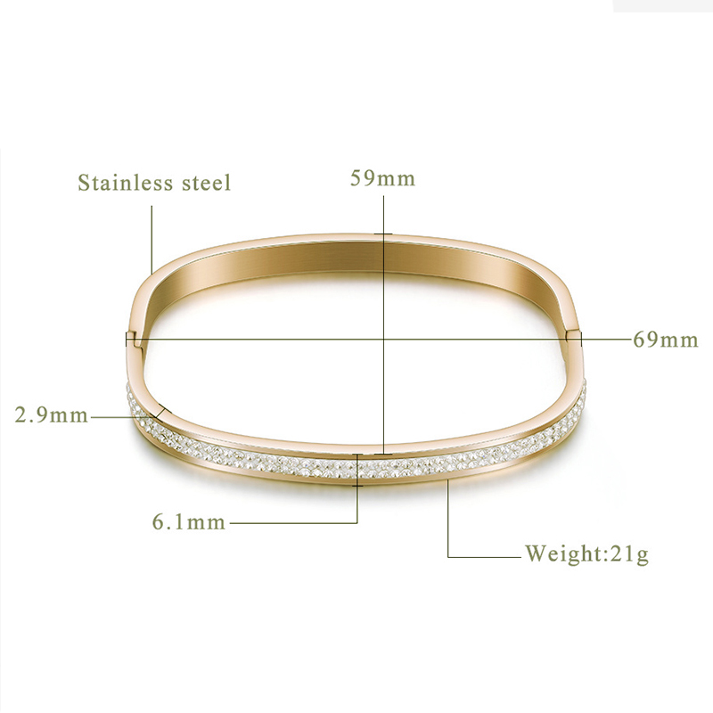 Picture of 316L Stainless Steel Bangles Bracelets Gold Plated Rectangle Clear Rhinestone Can Open 6.9cm(2 6/8") x 5.9cm(2 3/8"), 1 Piece