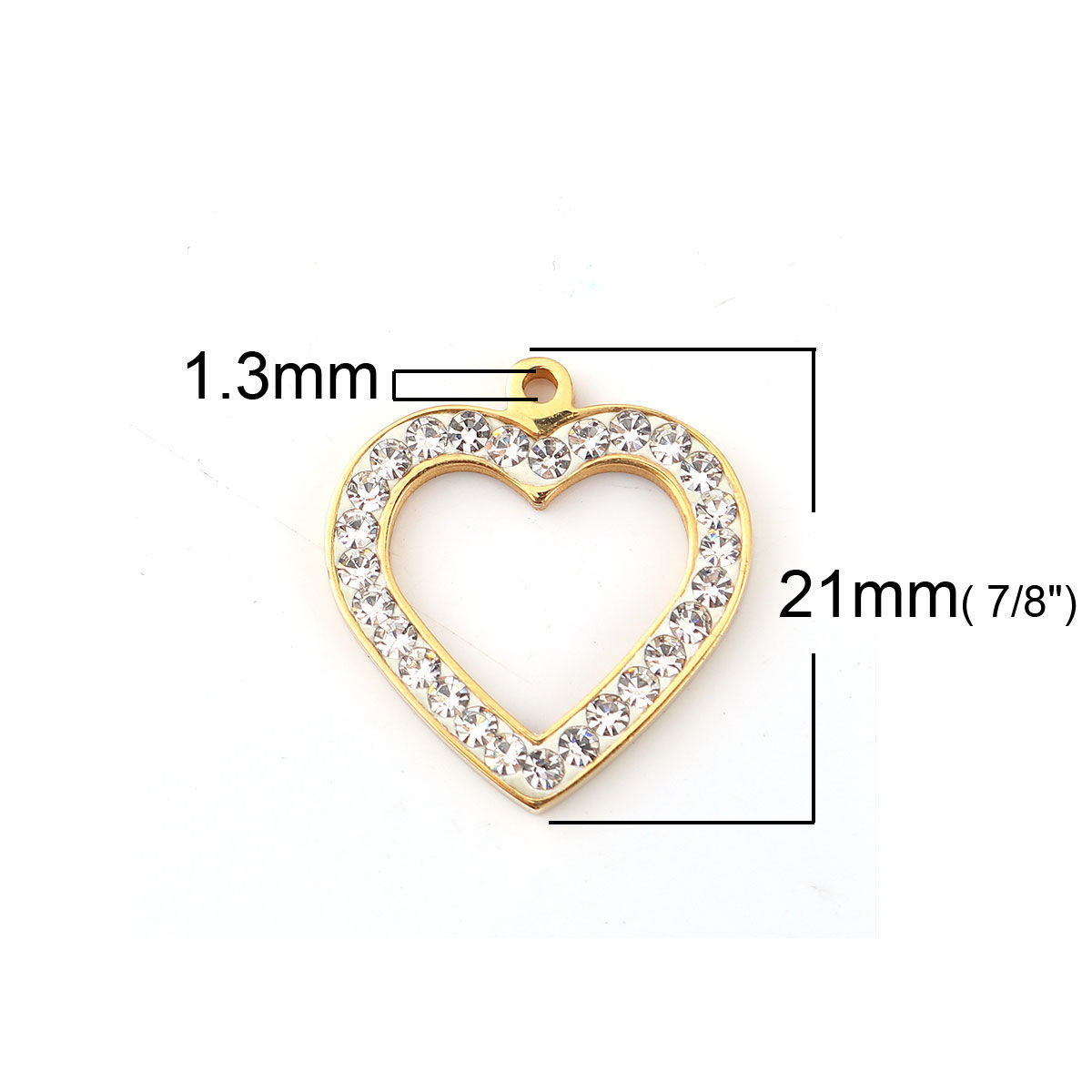 Bild von 316L Edelstahl Valentinstag Charms Herz 18K Gold plattiert Transparent Strass 21mm x 20mm, 1 Stück
