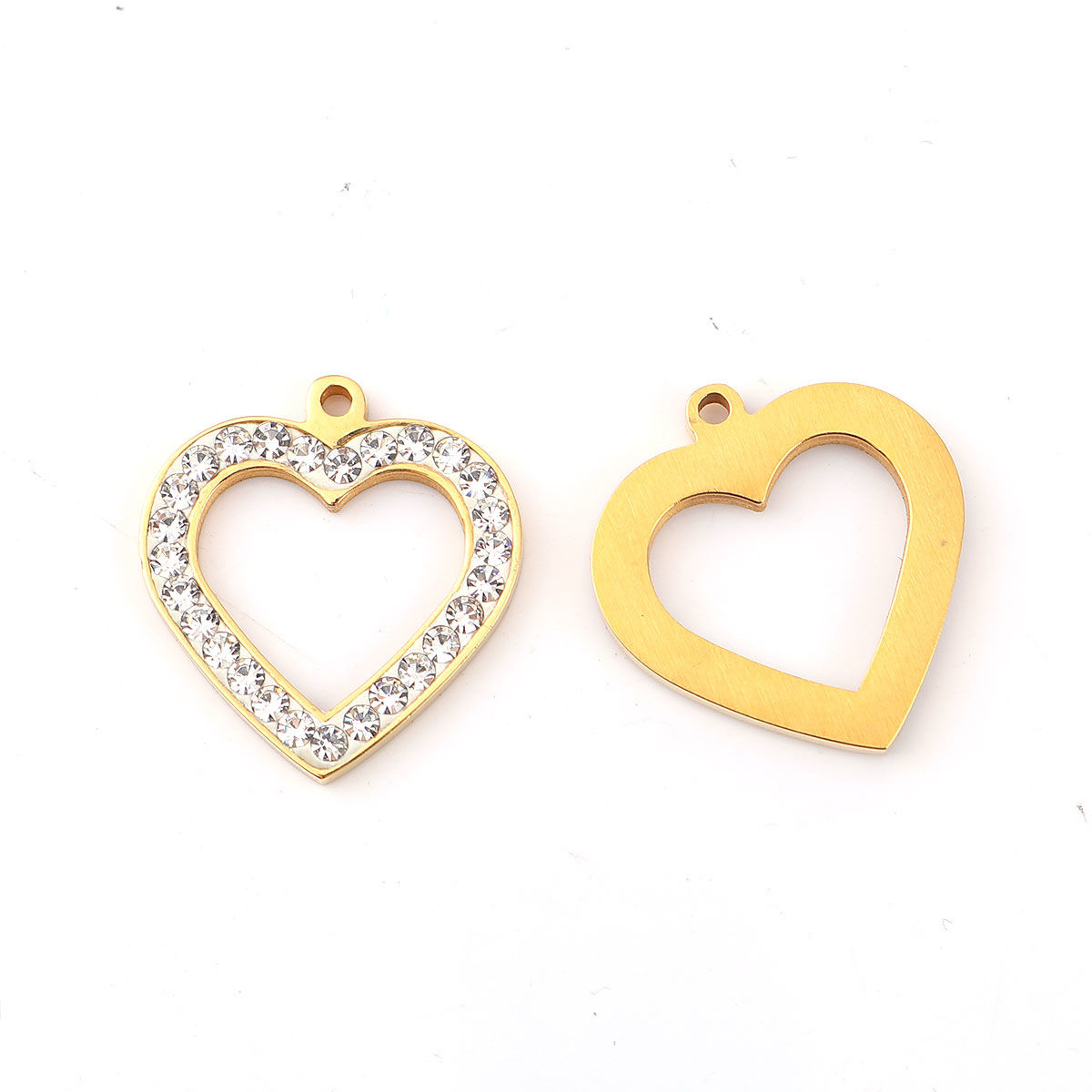 Bild von 316L Edelstahl Valentinstag Charms Herz 18K Gold plattiert Transparent Strass 21mm x 20mm, 1 Stück