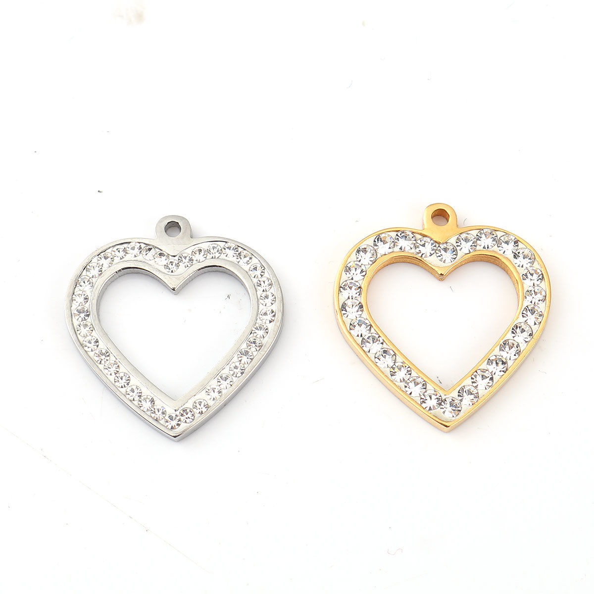 Bild von 316L Edelstahl Valentinstag Charms Herz 18K Gold plattiert Transparent Strass 21mm x 20mm, 1 Stück