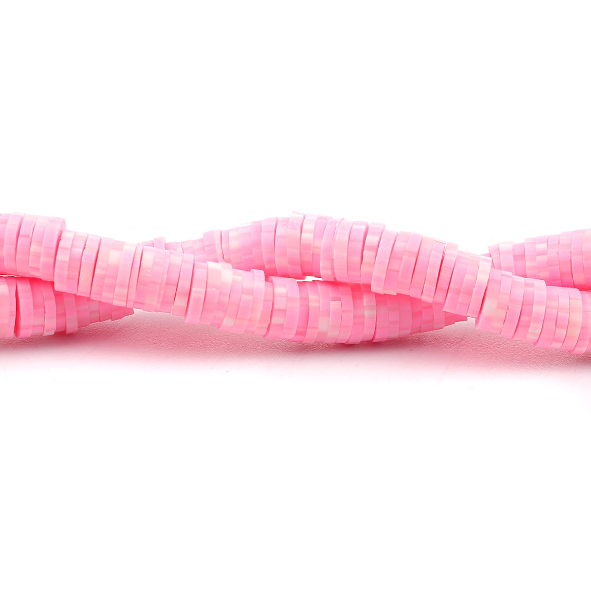 Picture of Polymer Clay Katsuki Beads Heishi Beads Disc Beads Round Pink Dot Pattern 6mm Dia, Hole: Approx 2mm, 39cm long, 3 PCs (Approx 347 PCs/Strand)