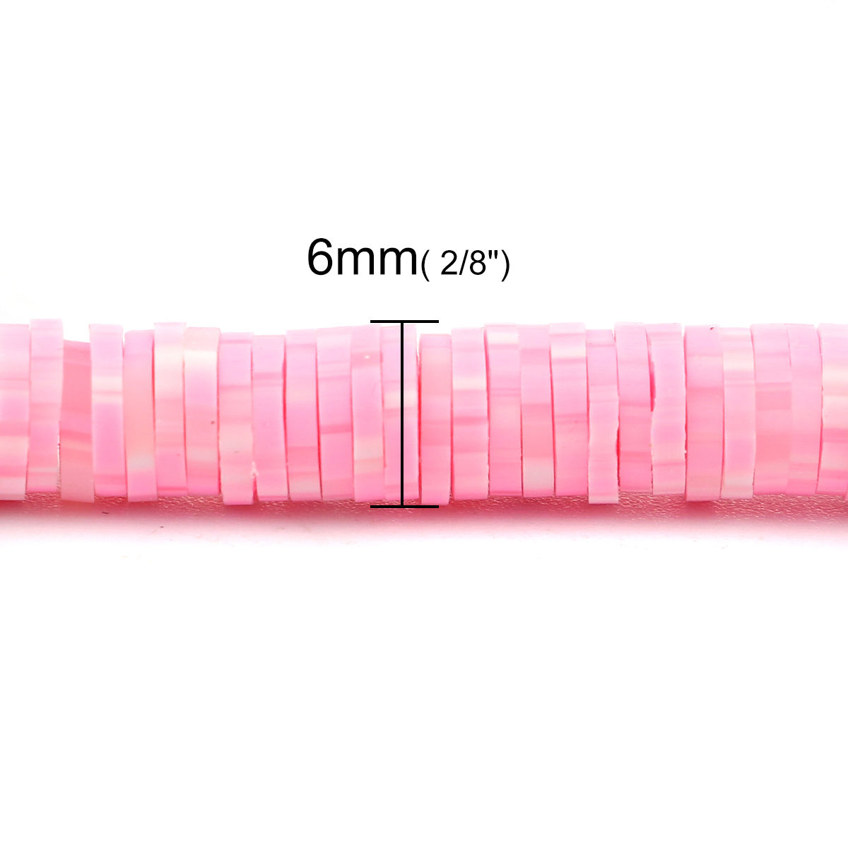 Picture of Polymer Clay Katsuki Beads Heishi Beads Disc Beads Round Pink Dot Pattern 6mm Dia, Hole: Approx 2mm, 39cm long, 3 PCs (Approx 347 PCs/Strand)