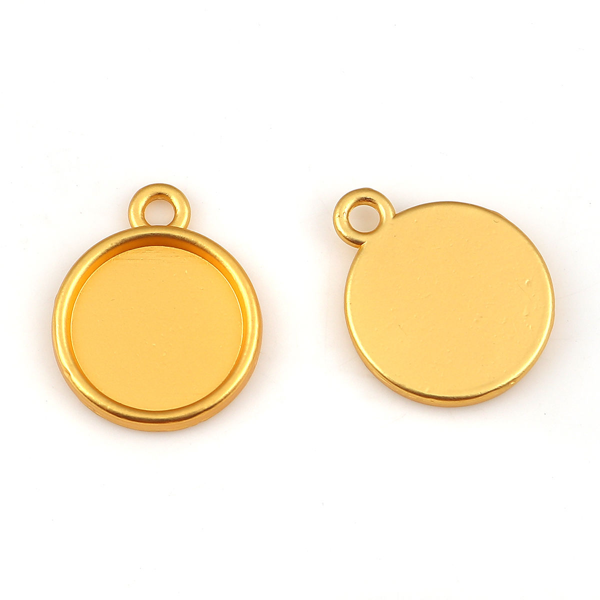Bild von Zinklegierung Charms Rund Vergoldet Cabochon Fassung (für 14mm D.) 21mm x 17mm, 5 Stück