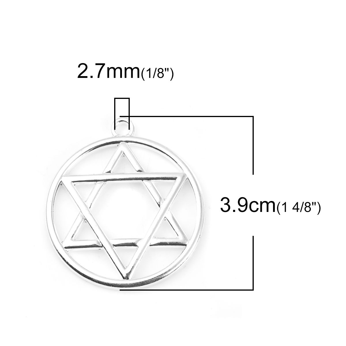 Picture of Zinc Based Alloy Religious Jewelry Star Of David Pendants Round Silver Plated 39mm(1 4/8") x 34mm(1 3/8"), 10 PCs
