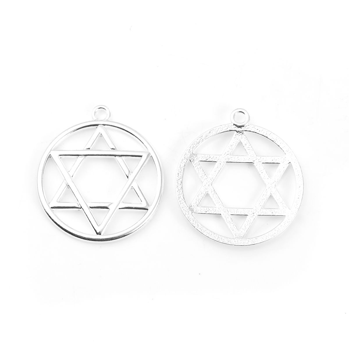 Picture of Zinc Based Alloy Religious Jewelry Star Of David Pendants Round Silver Plated 39mm(1 4/8") x 34mm(1 3/8"), 10 PCs