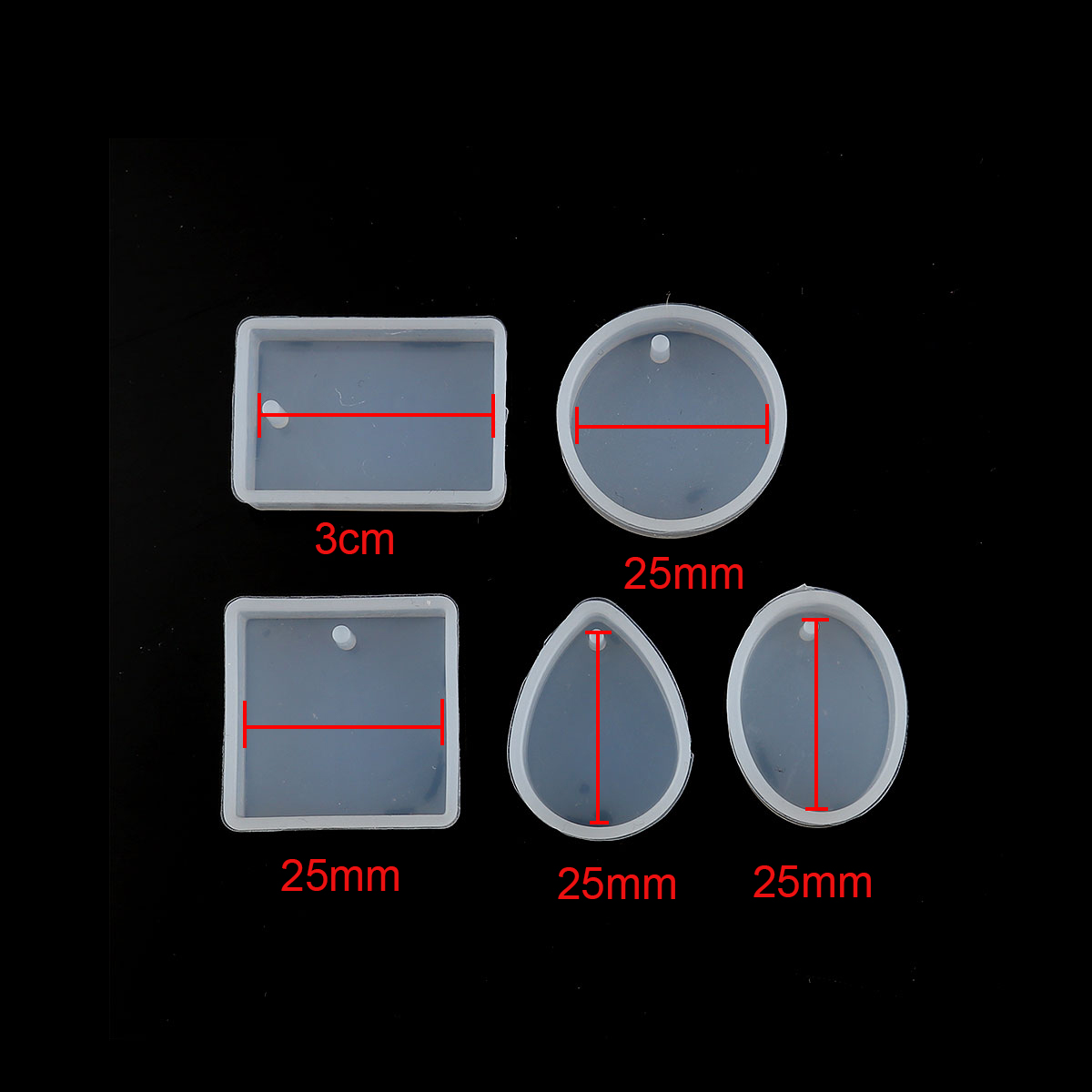 Picture of Silicone Resin Mold For Jewelry Making Mixed White 33mm(1 2/8") x 23mm( 7/8"), 28mm(1 1/8") Dia., 2 Sets (5 PCs/Set)