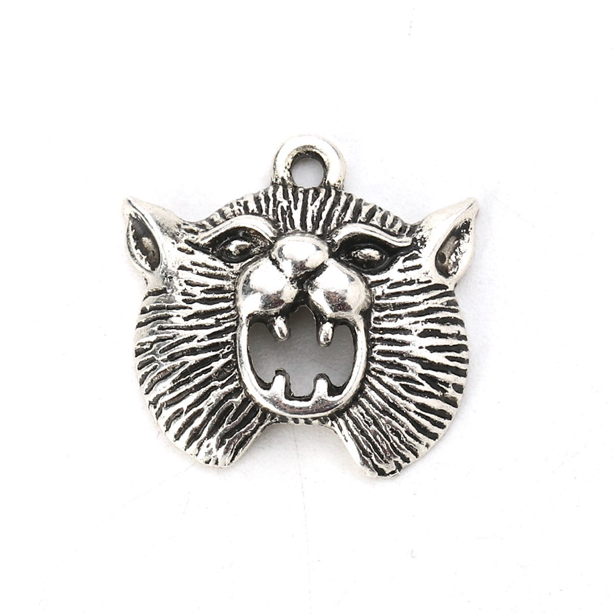 Picture of Zinc Based Alloy Charms Cat Head Animal Antique Silver Color 20mm( 6/8") x 19mm( 6/8"), 10 PCs