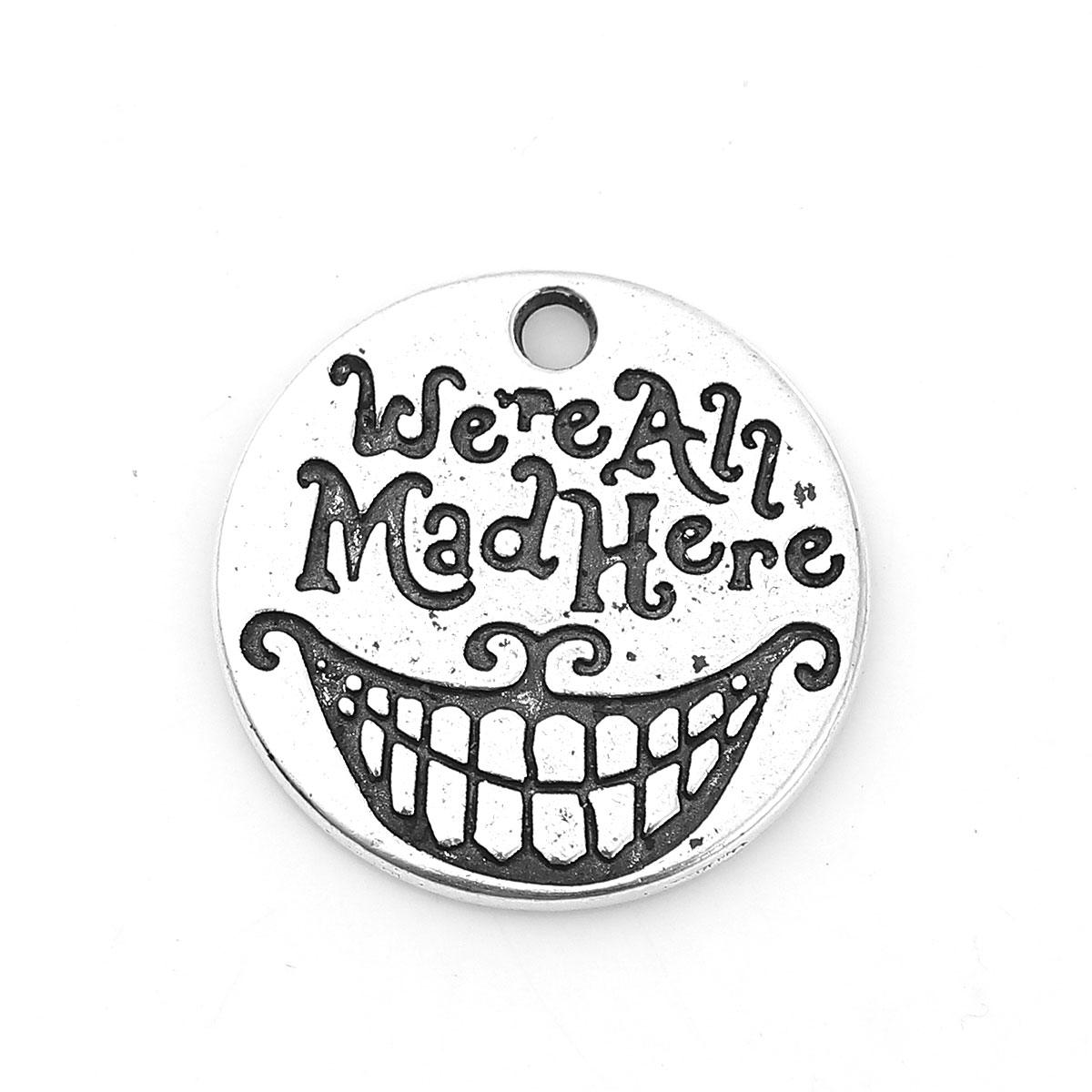 Picture of Zinc Based Alloy Charms Round Disc Antique Silver Color Message 20mm( 6/8") Dia, 30 PCs