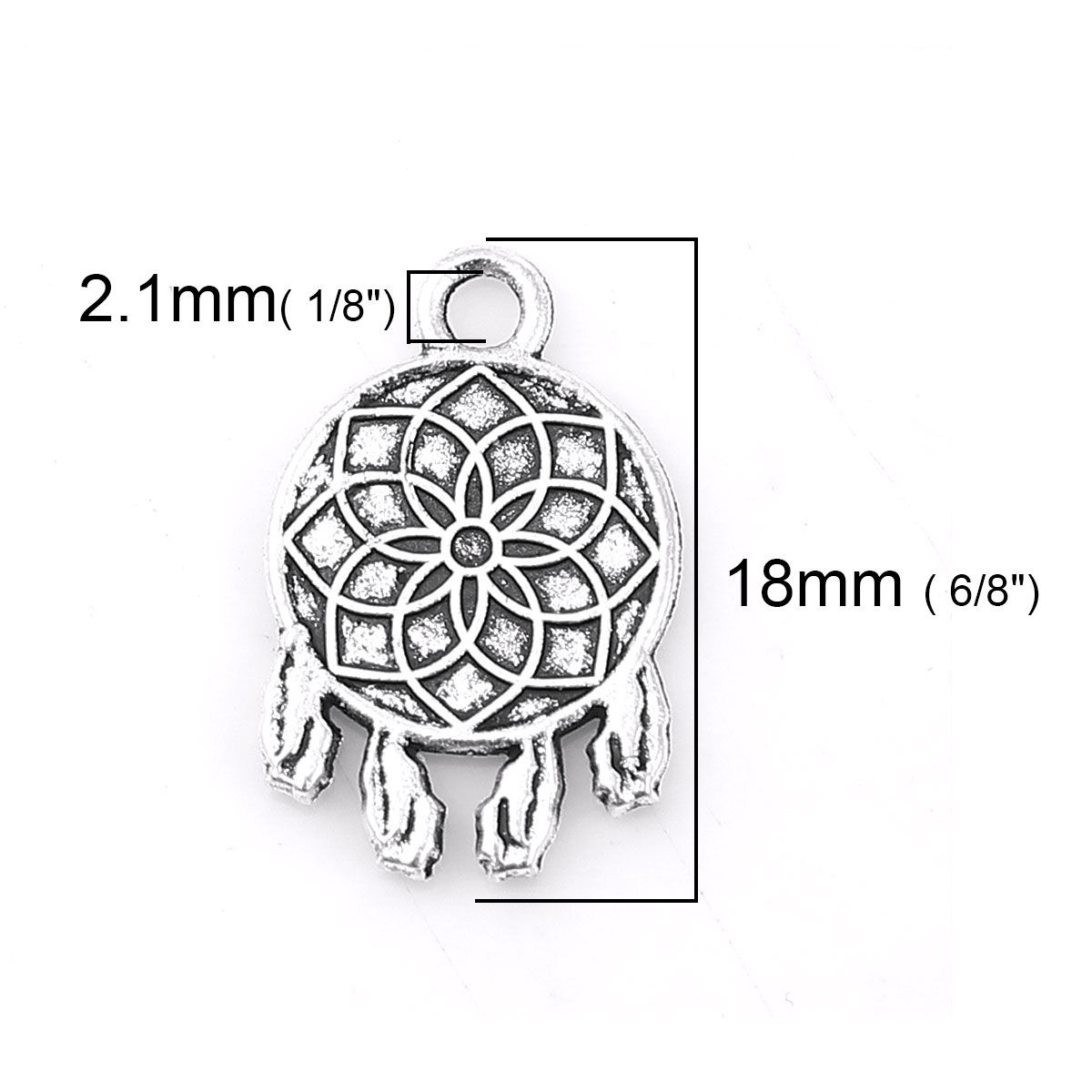 Imagen de Zamak Colgantes Charms Ronda Plata Antigua Flor 18mm x 12mm, 50 Unidades