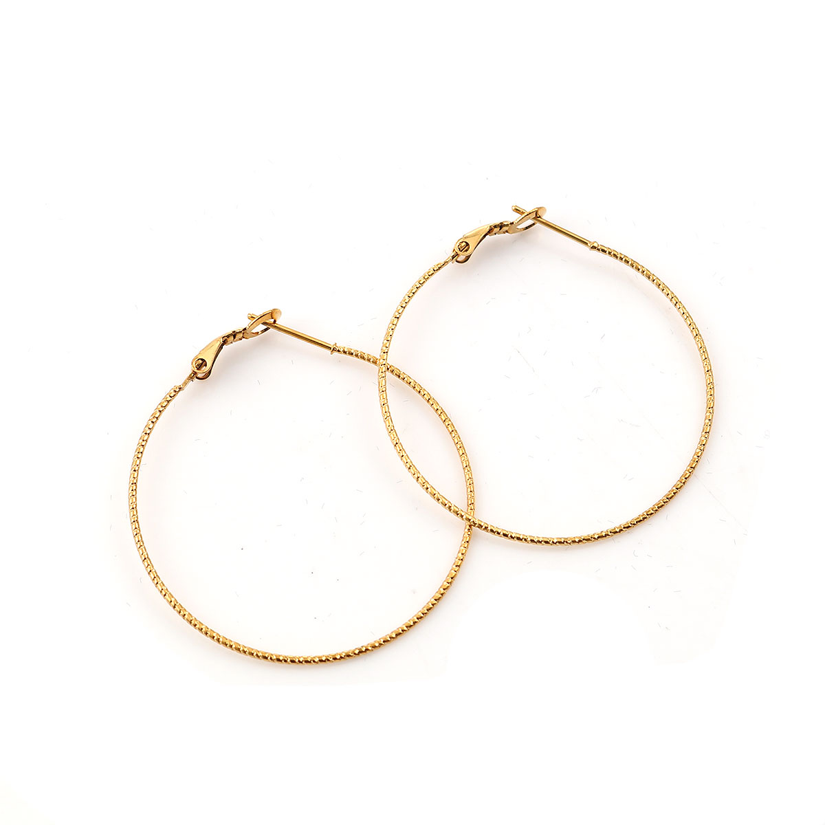 Imagen de 316 Acero Inoxidable Pendientes Círculos Chapado en Oro Ronda 50mm Dia., Post/ Wire Size: (20 gauge), 1 Par”
