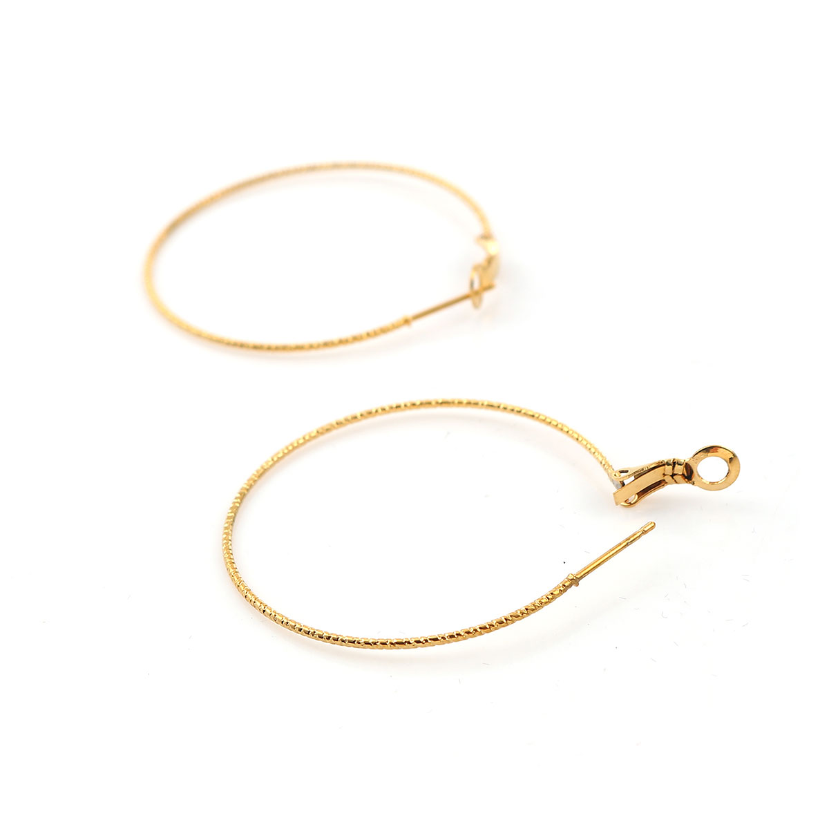 Imagen de 316 Acero Inoxidable Pendientes Círculos Chapado en Oro Ronda 50mm Dia., Post/ Wire Size: (20 gauge), 1 Par”
