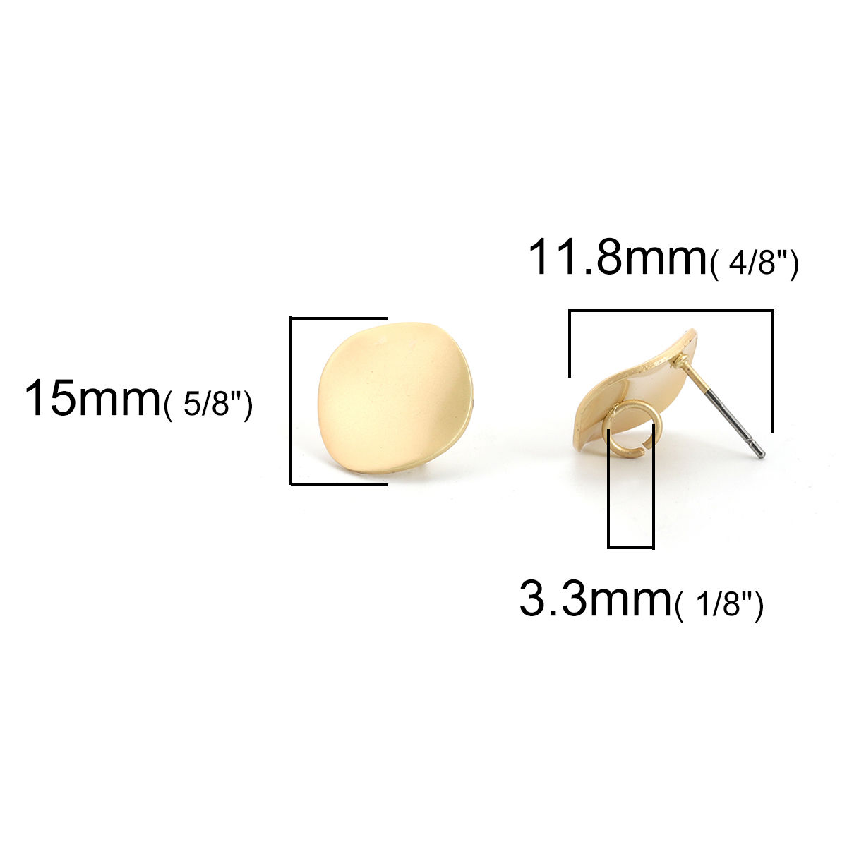 Imagen de Zamak Pendientes Curva Oro Mate Ronda W/ Lazo 15mm, Post/ Wire: (20 gauge), 10 Unidades