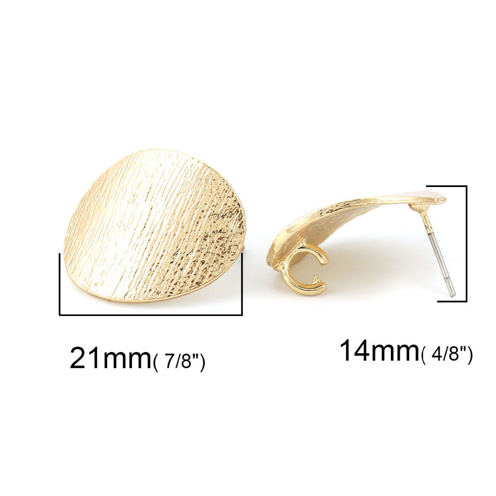 Imagen de Zamak Pendientes Curva Oro Mate Ronda W/ Lazo 15mm, Post/ Wire: (20 gauge), 10 Unidades