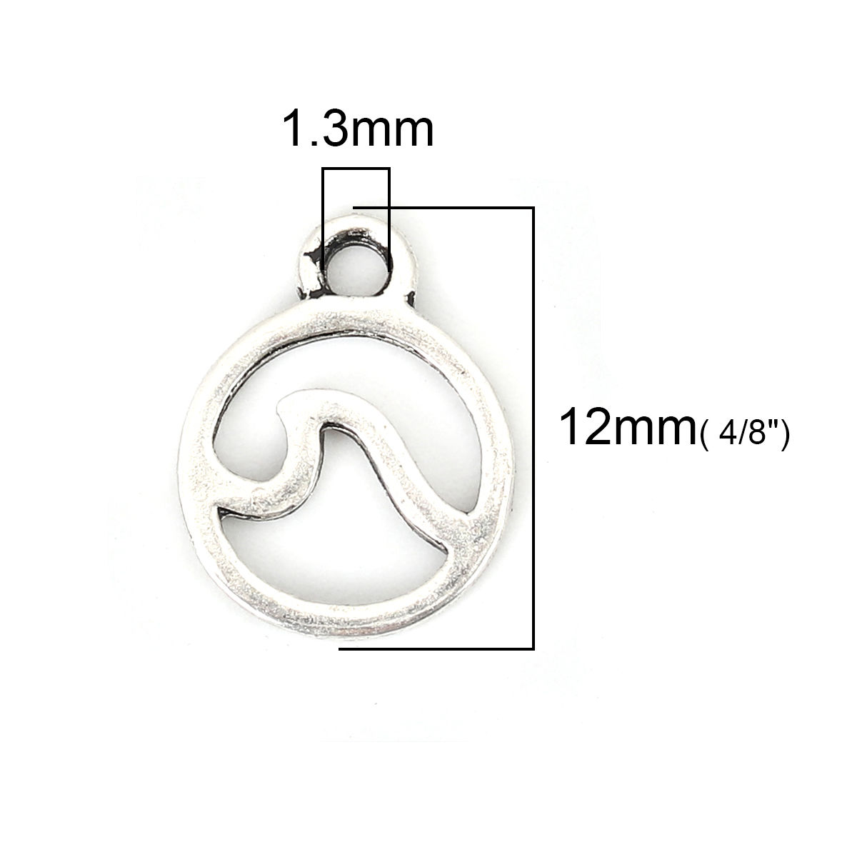Picture of Zinc Based Alloy Charms Round Antique Silver Color Wave 12mm( 4/8") x 9mm( 3/8"), 100 PCs
