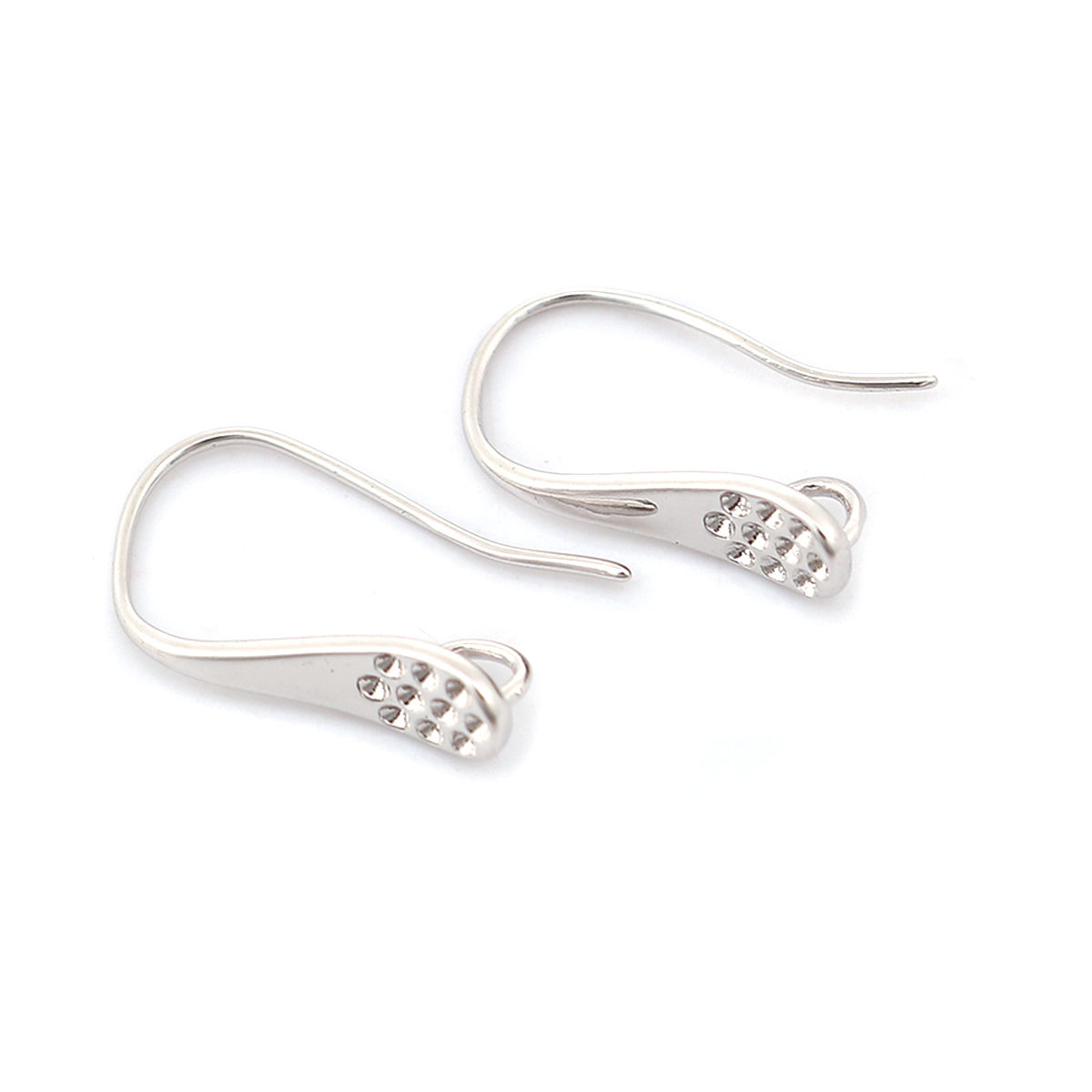 Picture of Brass Ear Wire Hooks Earrings For DIY Jewelry Making Accessories Real Platinum Plated With Loop 18mm x 10mm, Post/ Wire Size: (21 gauge), 4 PCs