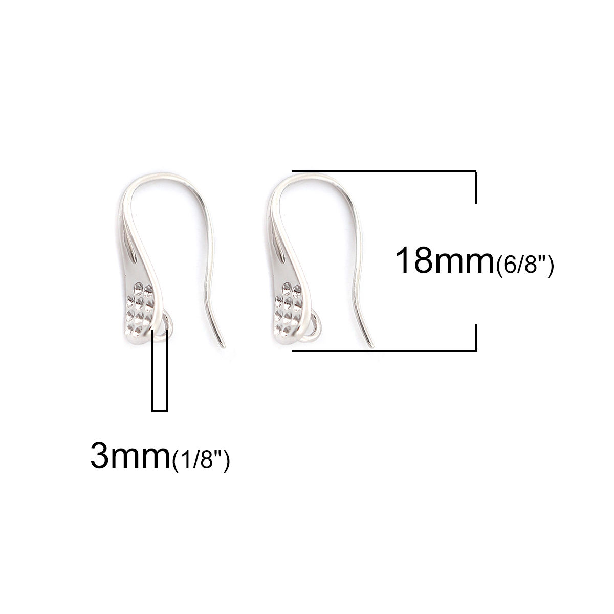Picture of Brass Ear Wire Hooks Earrings For DIY Jewelry Making Accessories Real Platinum Plated With Loop 18mm x 10mm, Post/ Wire Size: (21 gauge), 4 PCs