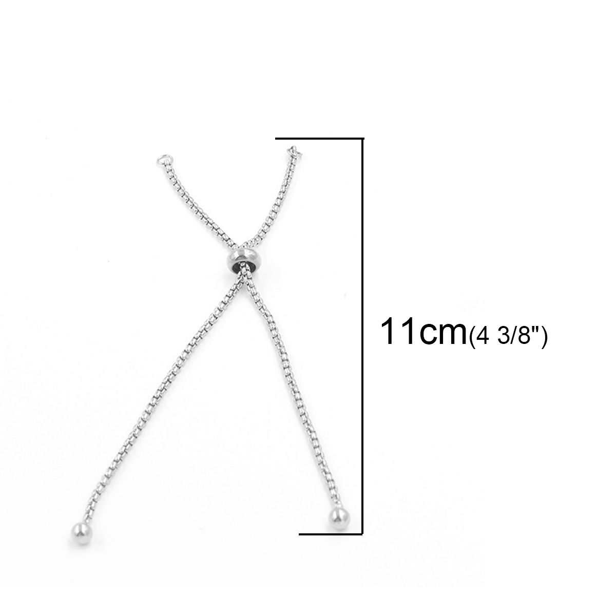 Picture of 304 Stainless Steel Slider/Slide Extender Chain For Jewelry Necklace Bracelet Silver Tone Round Adjustable 11cm(4 3/8") long, 1 Piece”