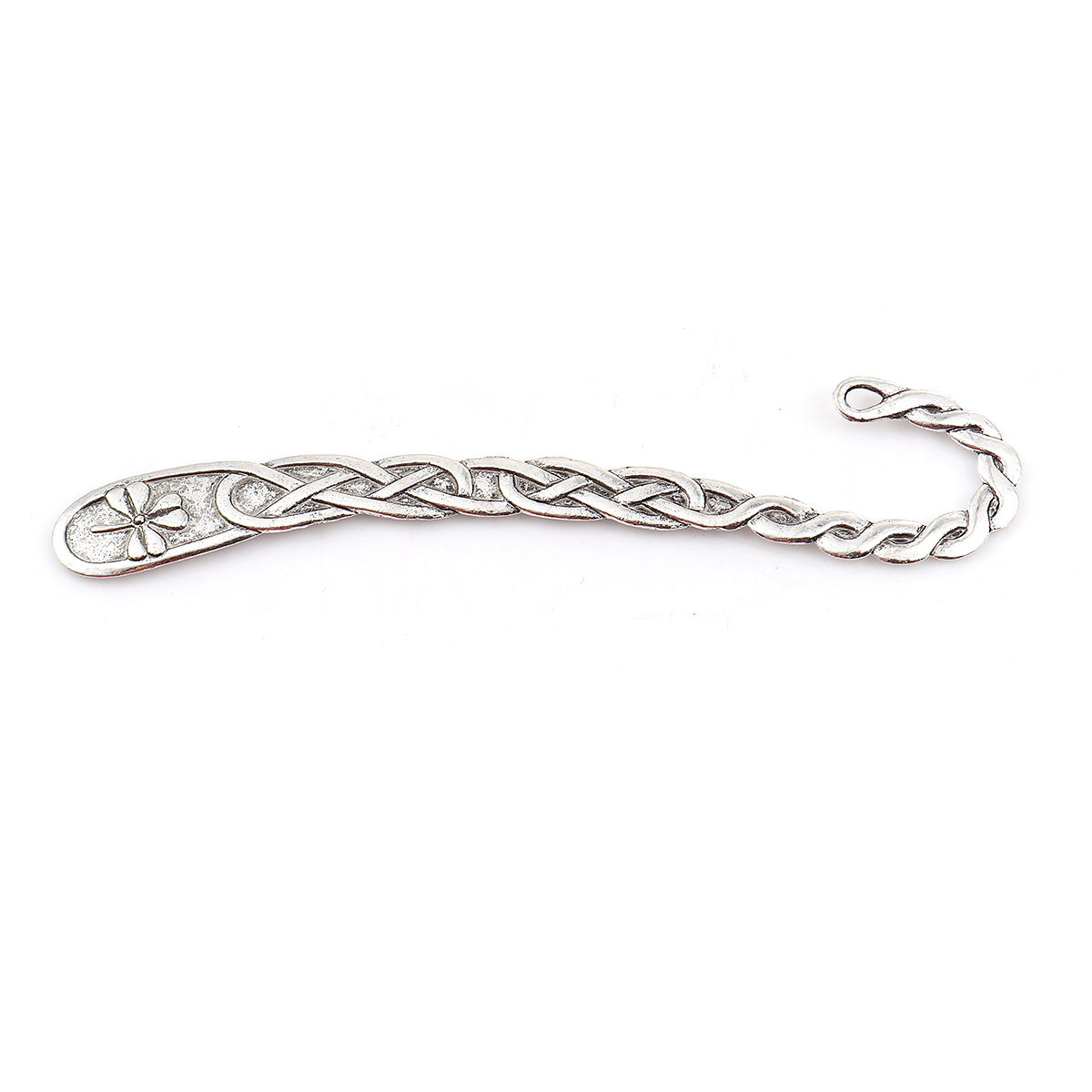 Imagen de Zamak Marcadores de libro Trenzado Plata Antigua Flor 11.7cm x 2.5cm, 10 Unidades