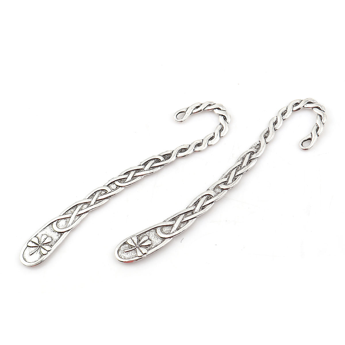 Imagen de Zamak Marcadores de libro Trenzado Plata Antigua Flor 11.7cm x 2.5cm, 10 Unidades