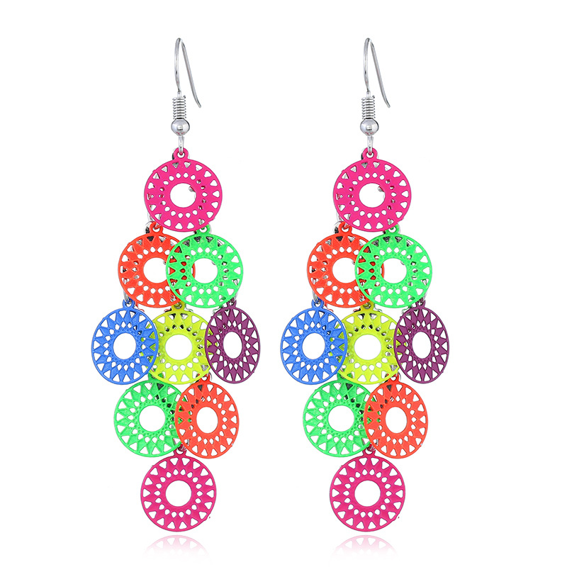 Imagen de Acero Inoxidable Pendientes Multicolor Ronda Sol Color Plateado 7.5cm x 2.7cm, 1 Par