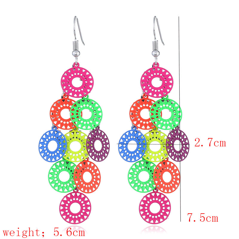 Imagen de Acero Inoxidable Pendientes Multicolor Ronda Sol Color Plateado 7.5cm x 2.7cm, 1 Par