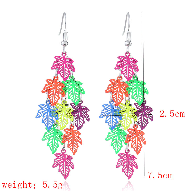 Imagen de Acero Inoxidable Pendientes Multicolor Hoja de Arce Color Plateado 7.5cm x 2.5cm, 1 Par
