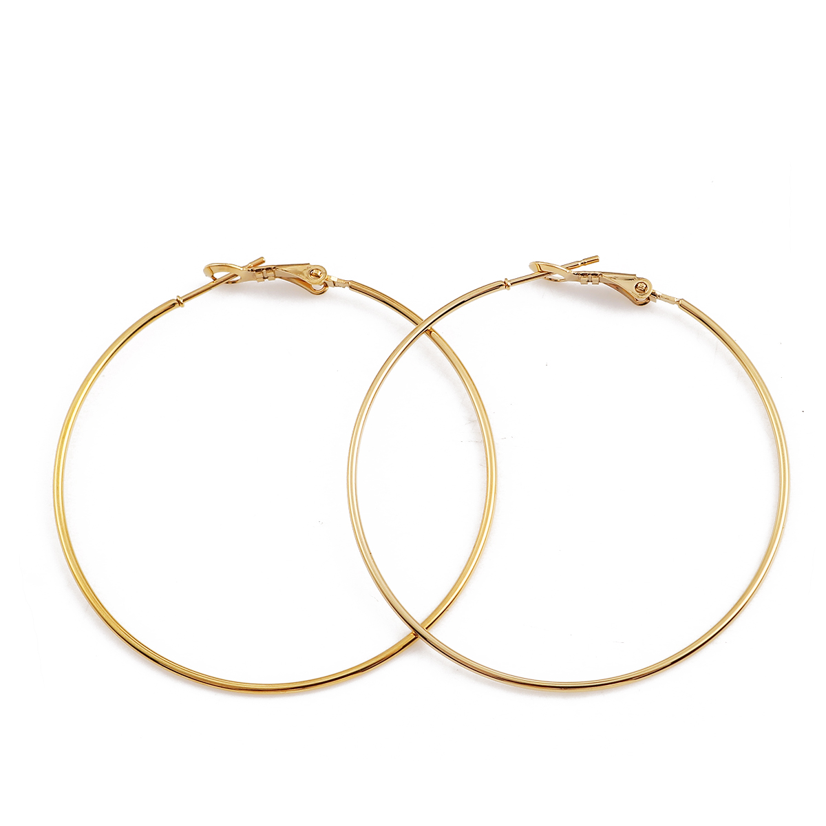 Picture of 316 Stainless Steel Hoop Earrings Gold Plated Circle Ring 50mm(2") Dia., Post/ Wire Size: (20 gauge), 1 Pair”