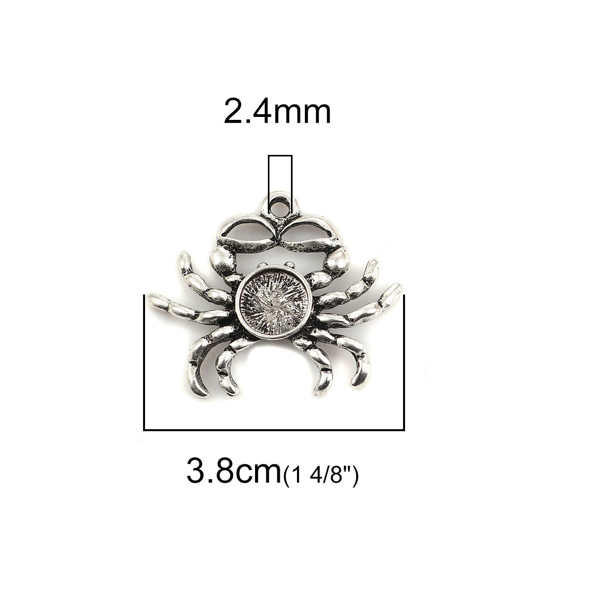 Picture of Zinc Based Alloy Ocean Jewelry Pendants Crab Animal Antique Silver Color Cabochon Settings (Fits 10mm Dia.) 38mm x 31mm, 5 PCs