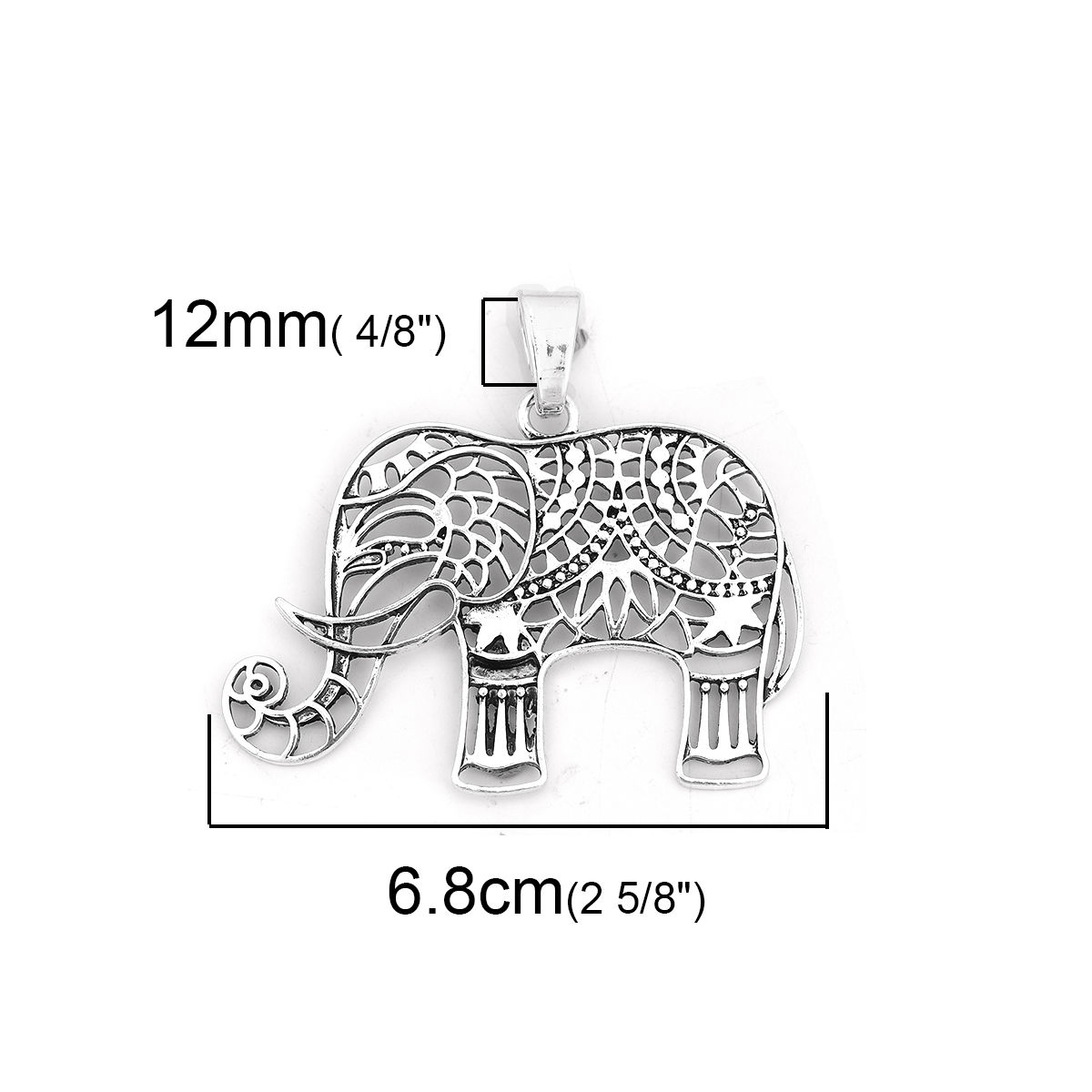 Picture of Zinc Based Alloy Pendants Elephant Animal Antique Silver Color 68mm(2 5/8") x 61mm(2 3/8"), 3 PCs