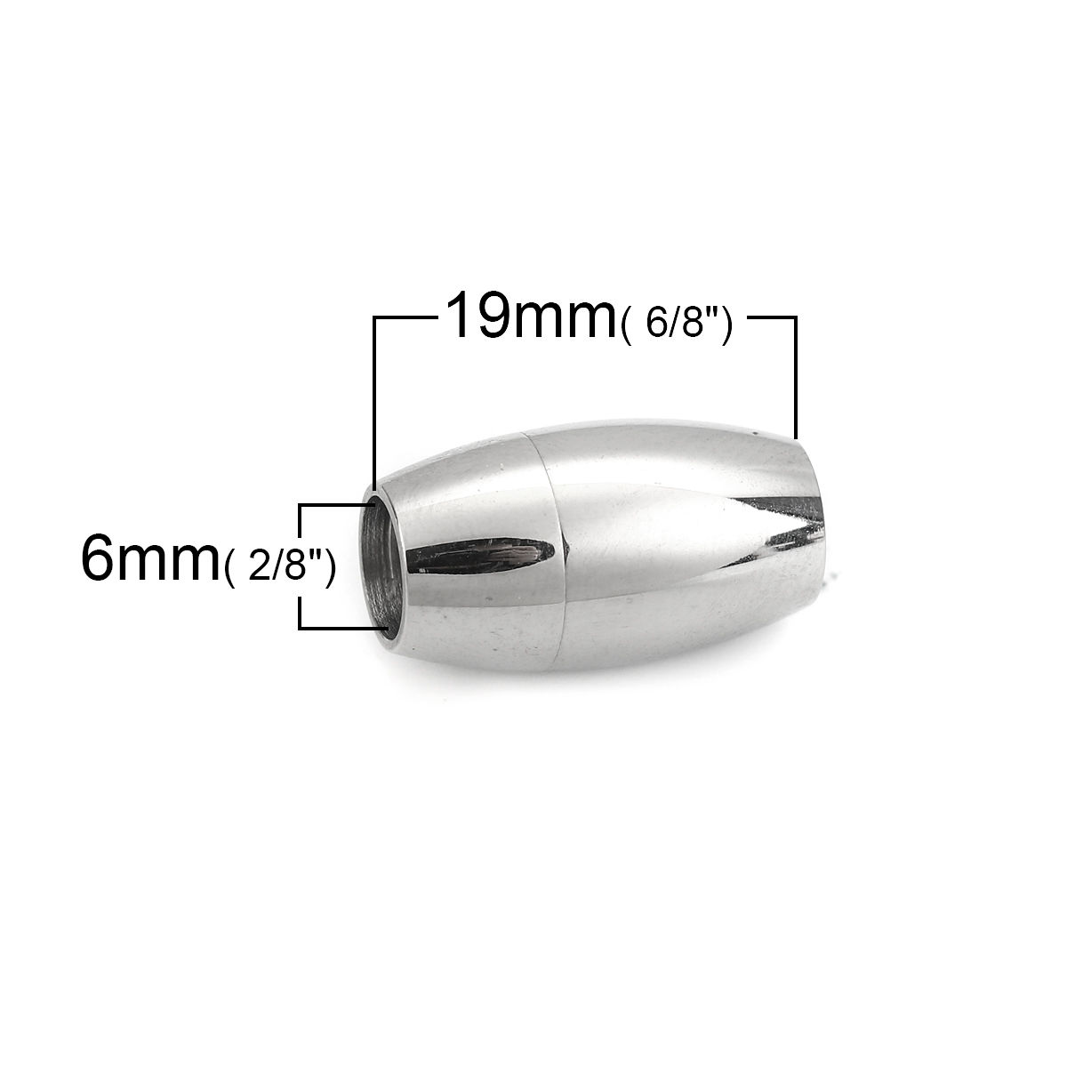 Picture of 304 Stainless Steel & Magnetic Hematite Magnetic Clasps Barrel Silver Tone 19mm x 11mm, 10 PCs