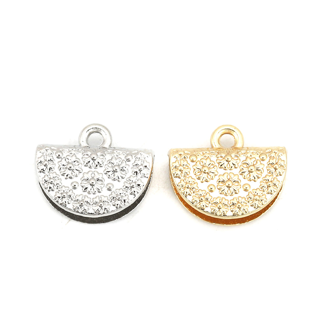Imagen de Zamak Cuerda Tapa Final Para Pulsera Collar Joyería Medio Círculo Chapado en Oro Flor Tallado 16mm x 13mm, 10 Unidades