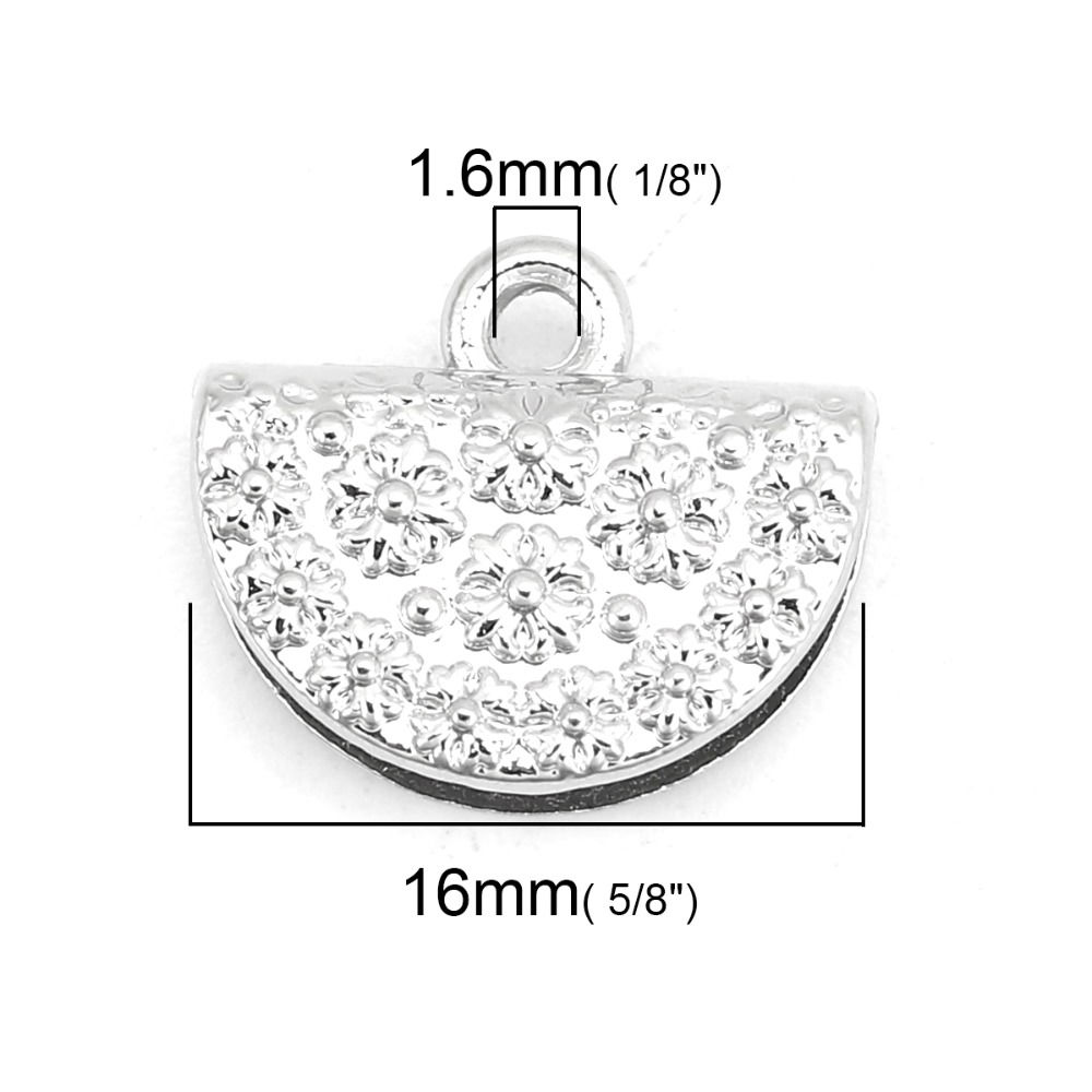 Imagen de Zamak Cuerda Tapa Final Para Pulsera Collar Joyería Medio Círculo Chapado en Oro Flor Tallado 16mm x 13mm, 10 Unidades