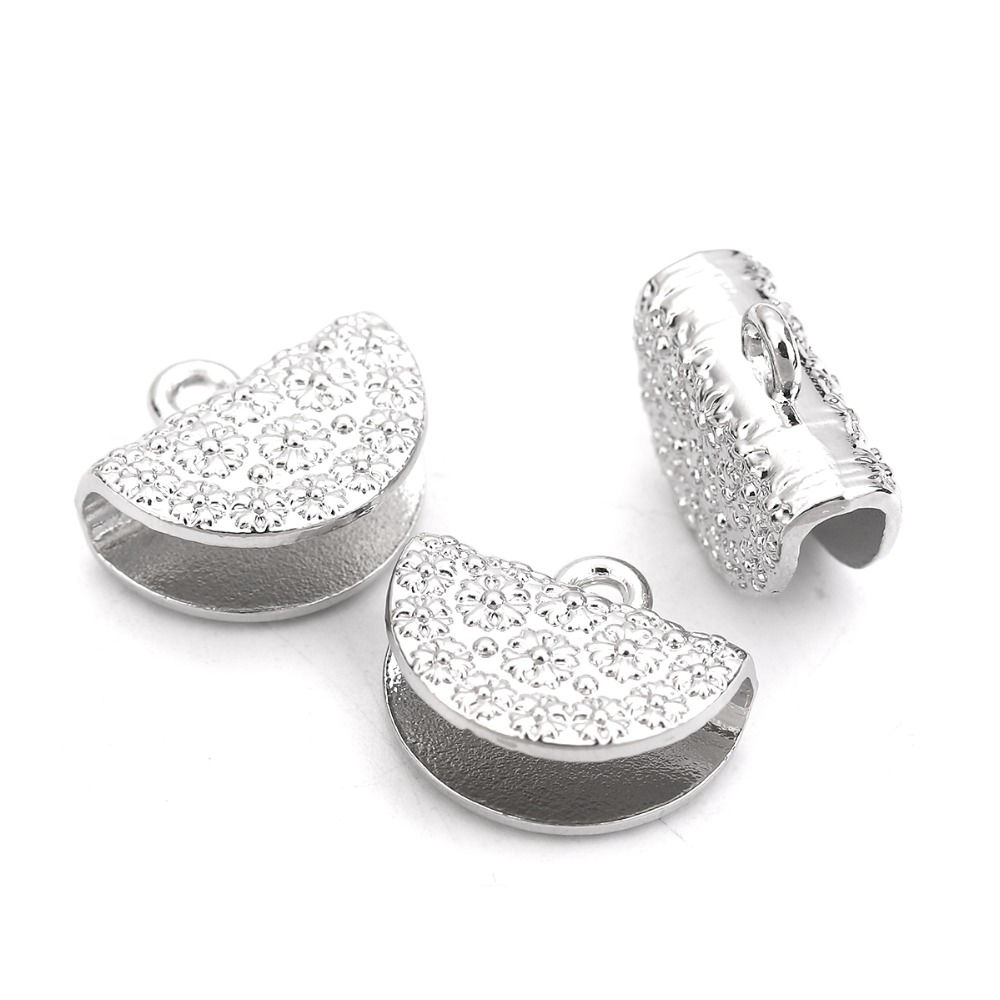 Imagen de Zamak Cuerda Tapa Final Para Pulsera Collar Joyería Medio Círculo Chapado en Oro Flor Tallado 16mm x 13mm, 10 Unidades